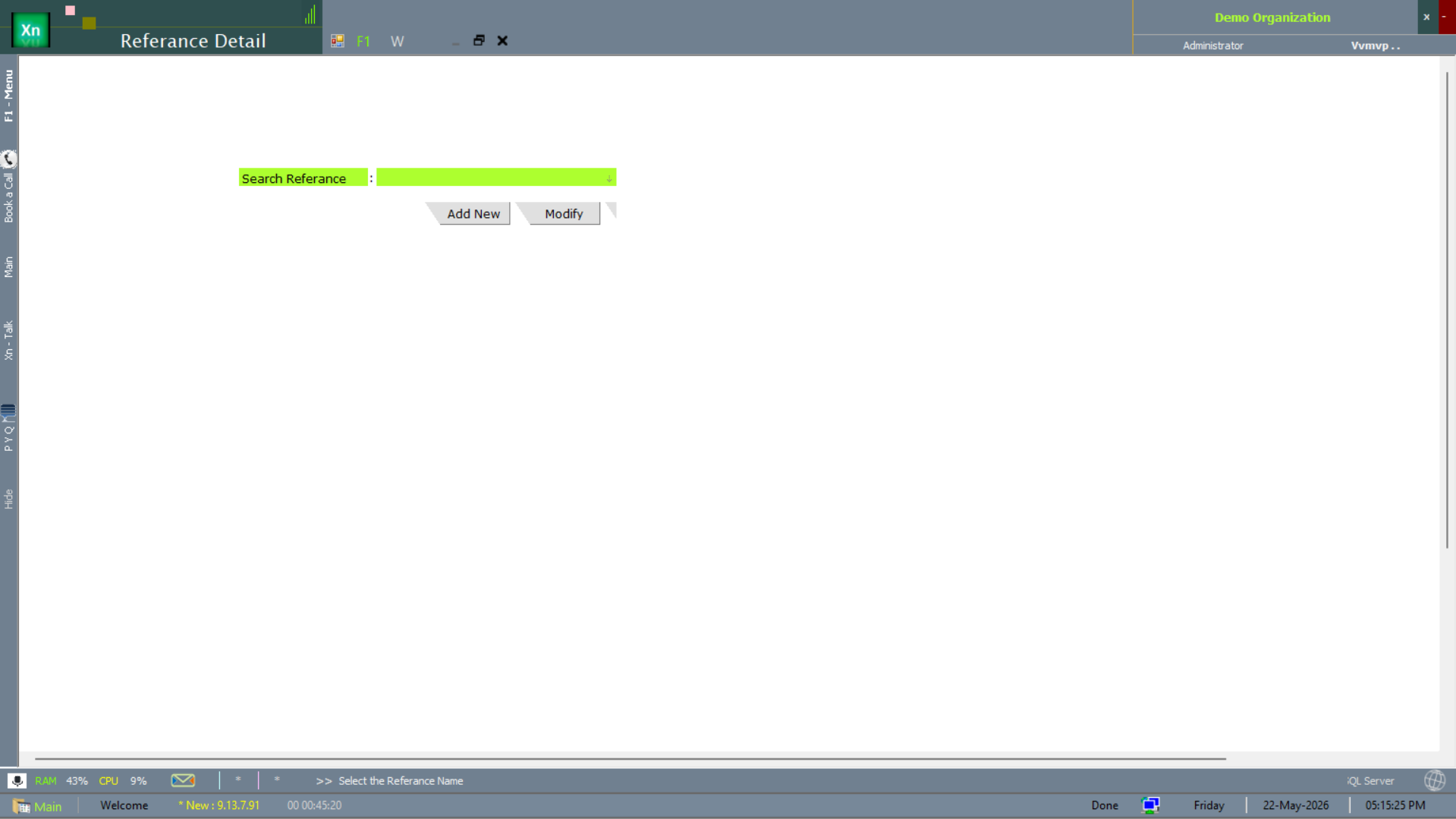 Reference Detail master with Add New and Modify buttons