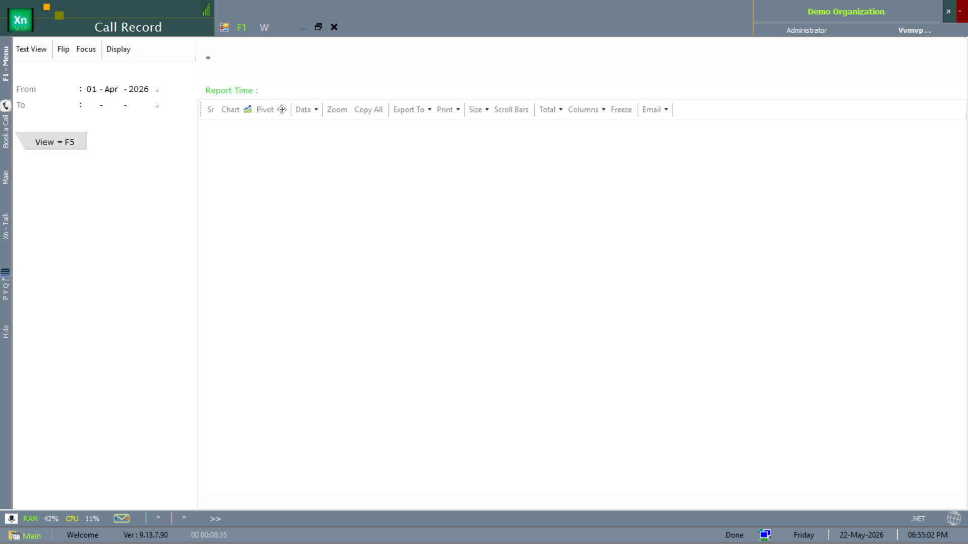 Call Record — historical support log with date range