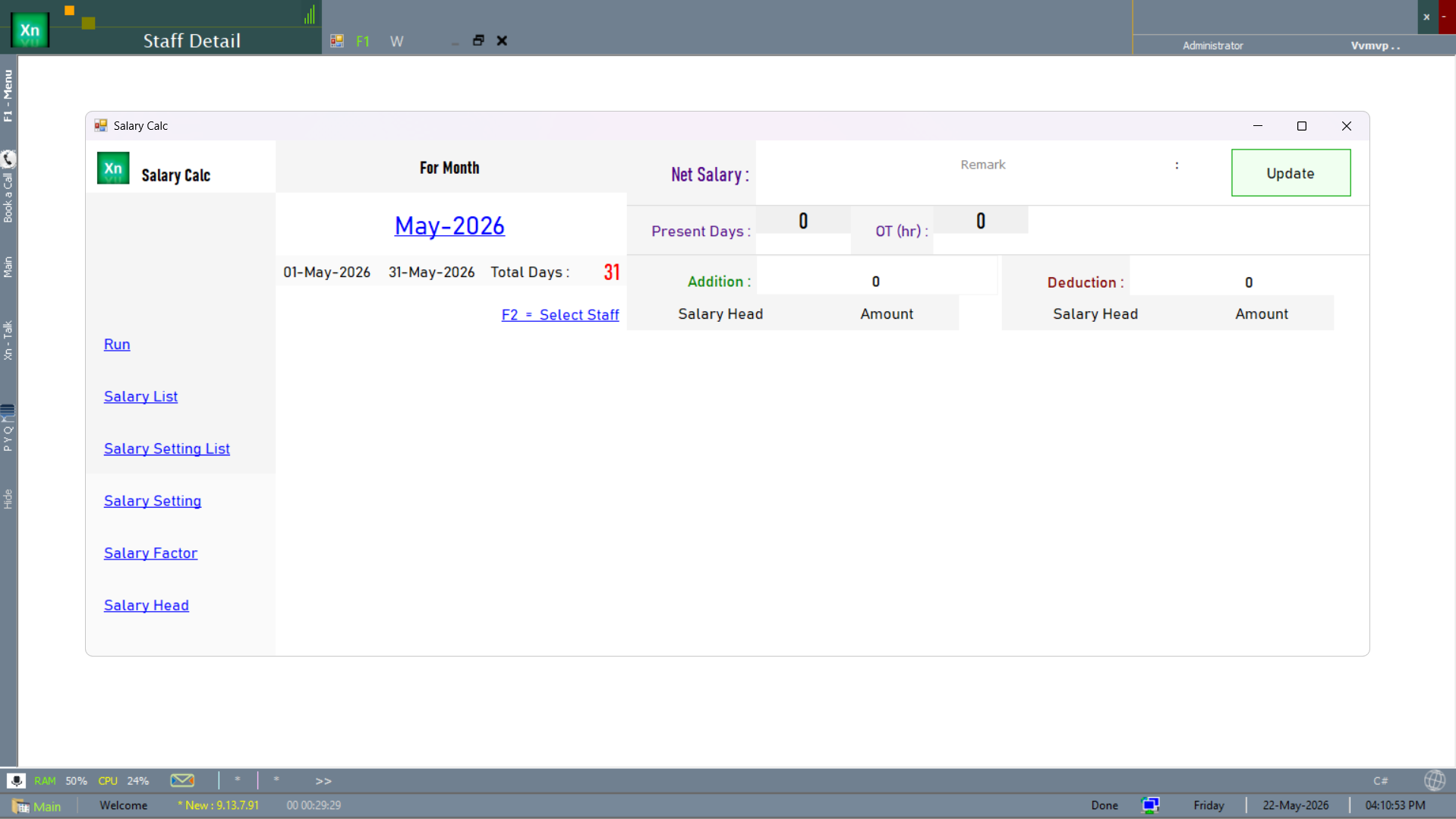 Salary Calc — month selector and step header
