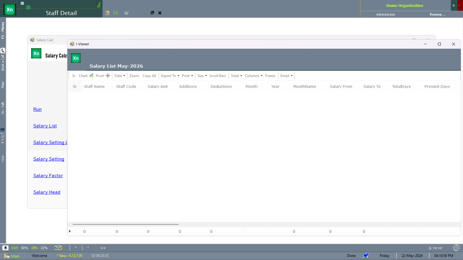 Salary List employee-roster view of computed payroll