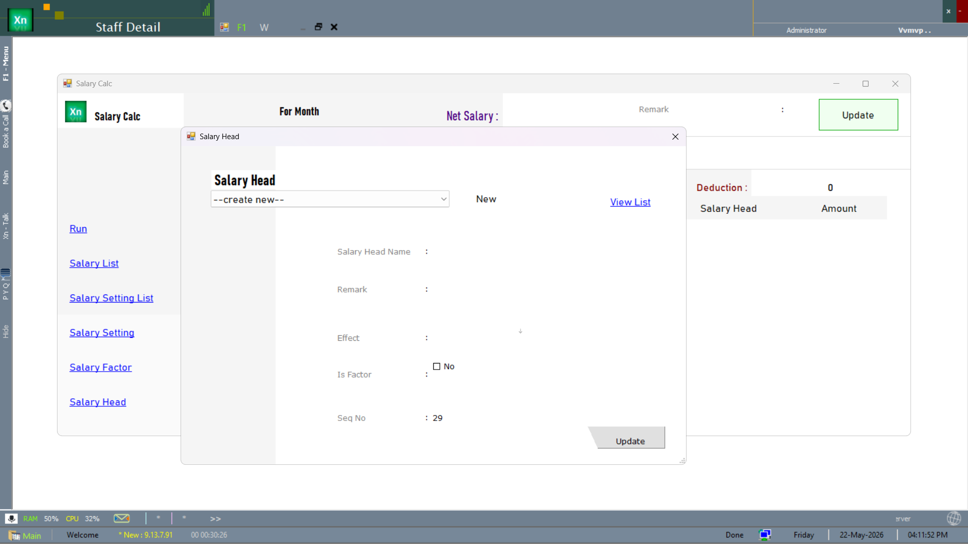 Salary Head master form