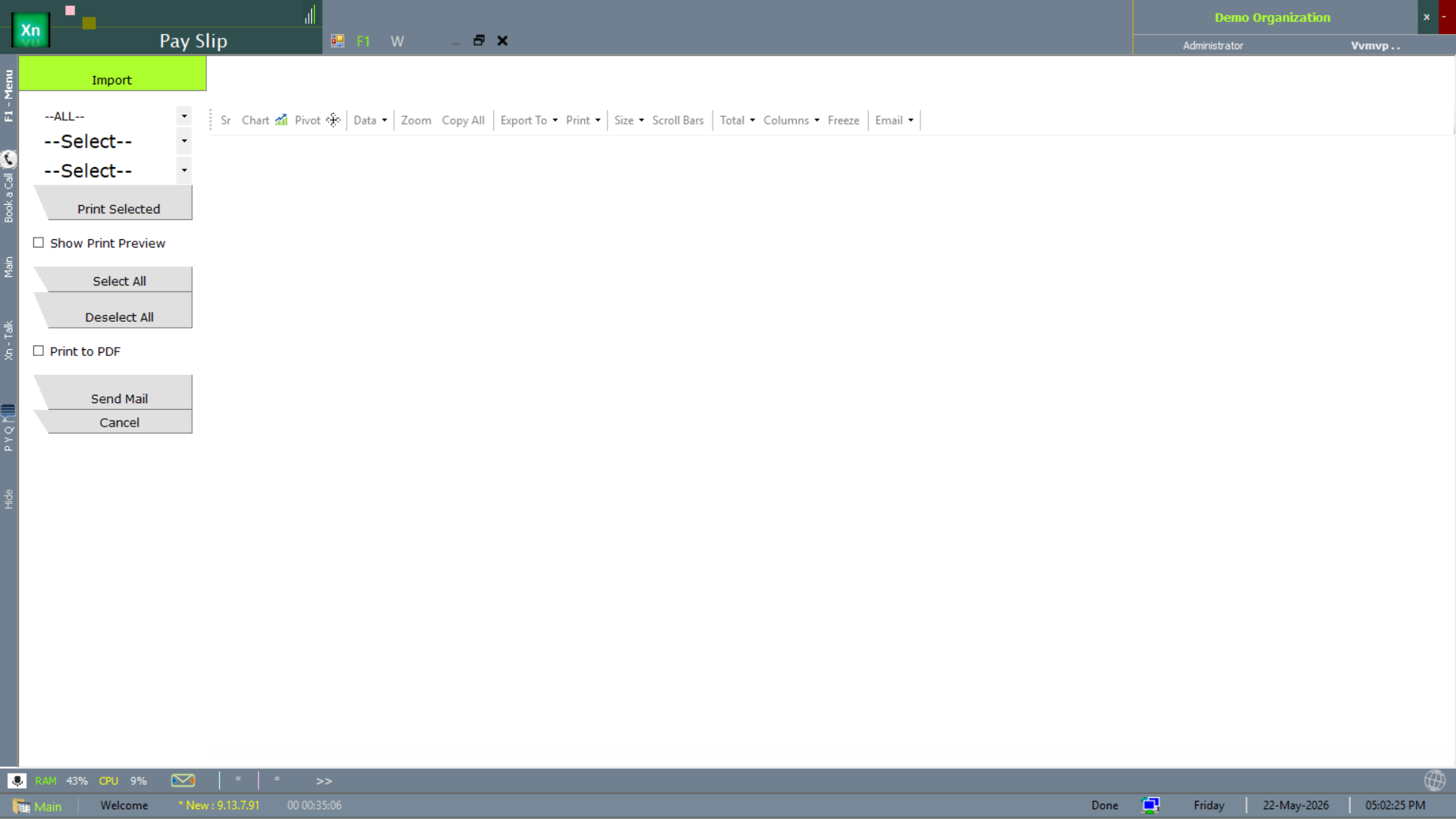 Pay Slip printing dialog with email distribution option