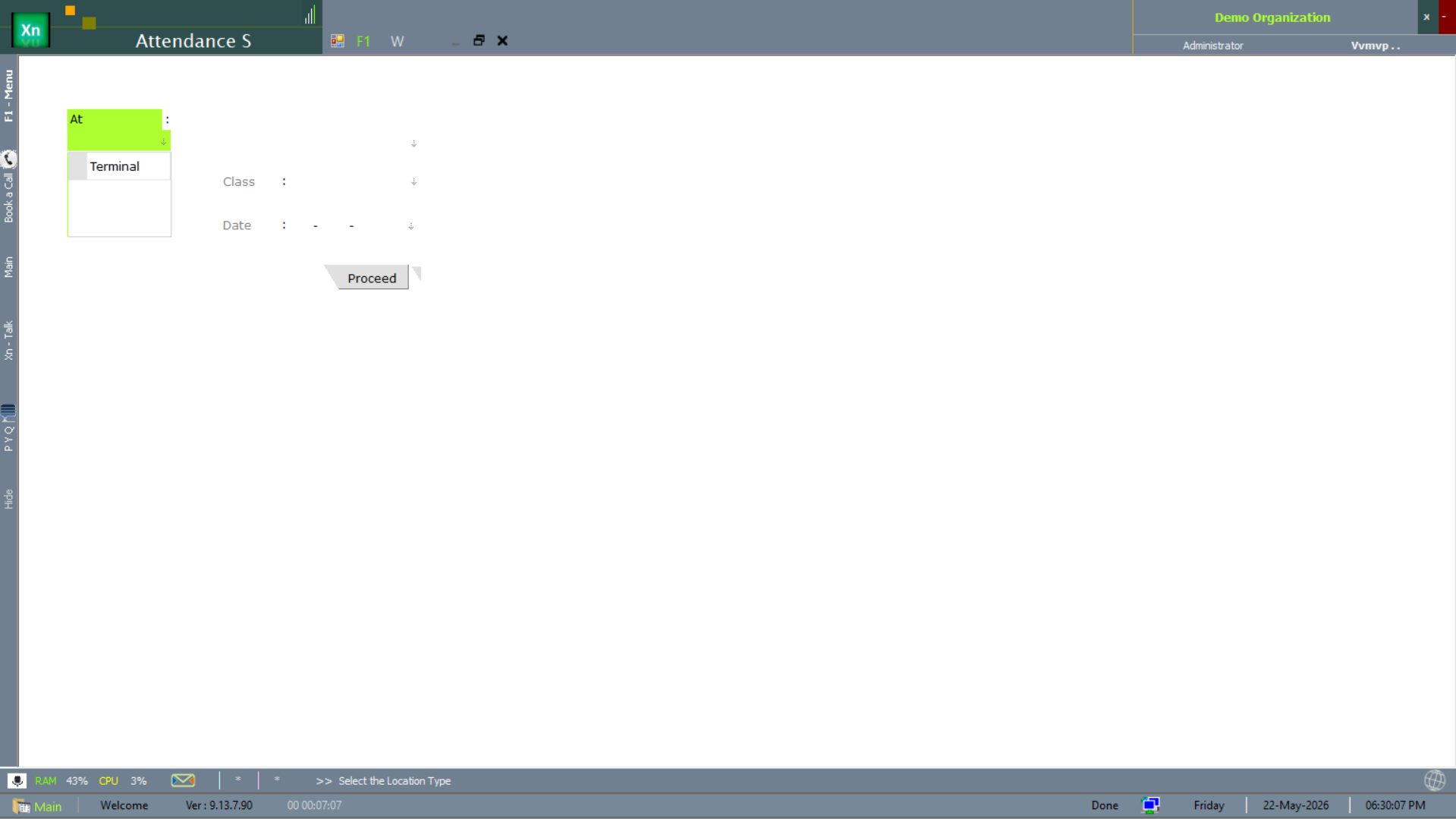 Attendance Summary report with location-type dropdown selector