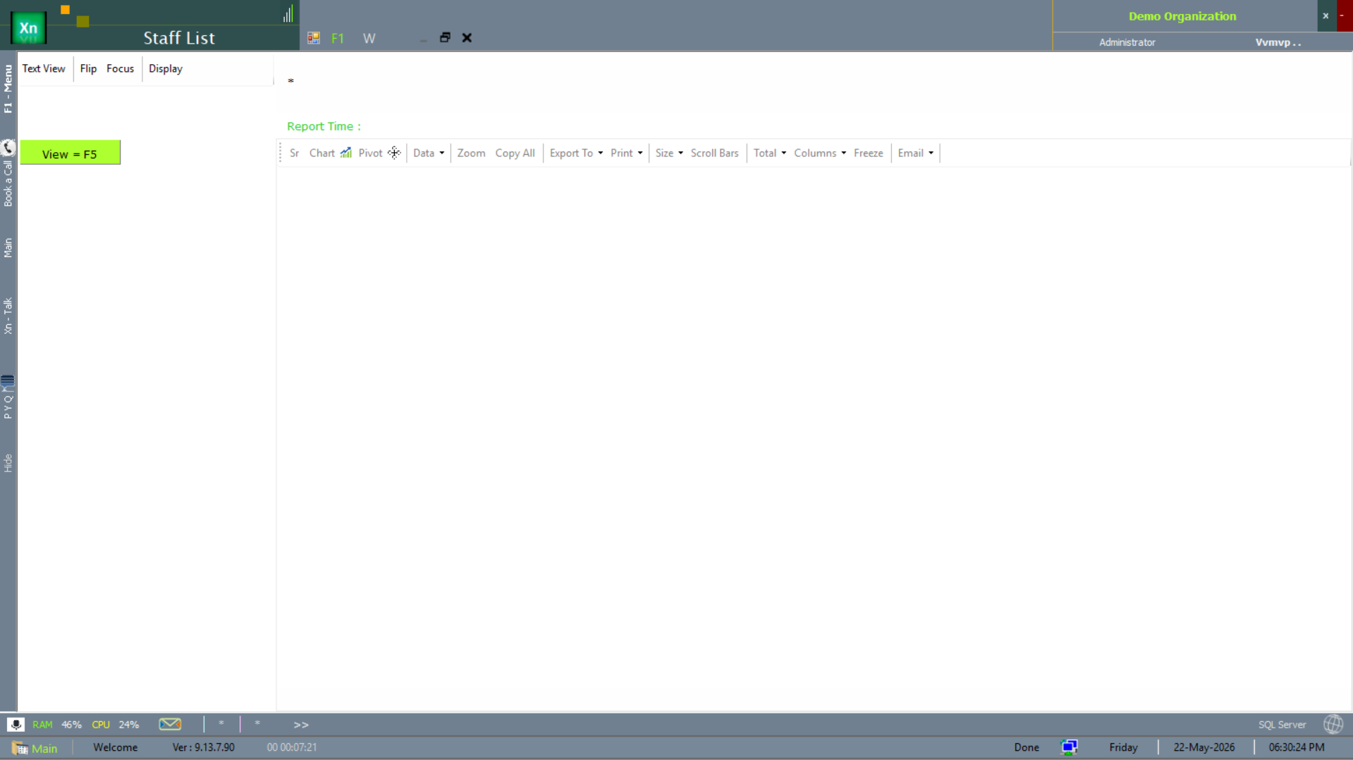 Staff List report toolbar with export and print options