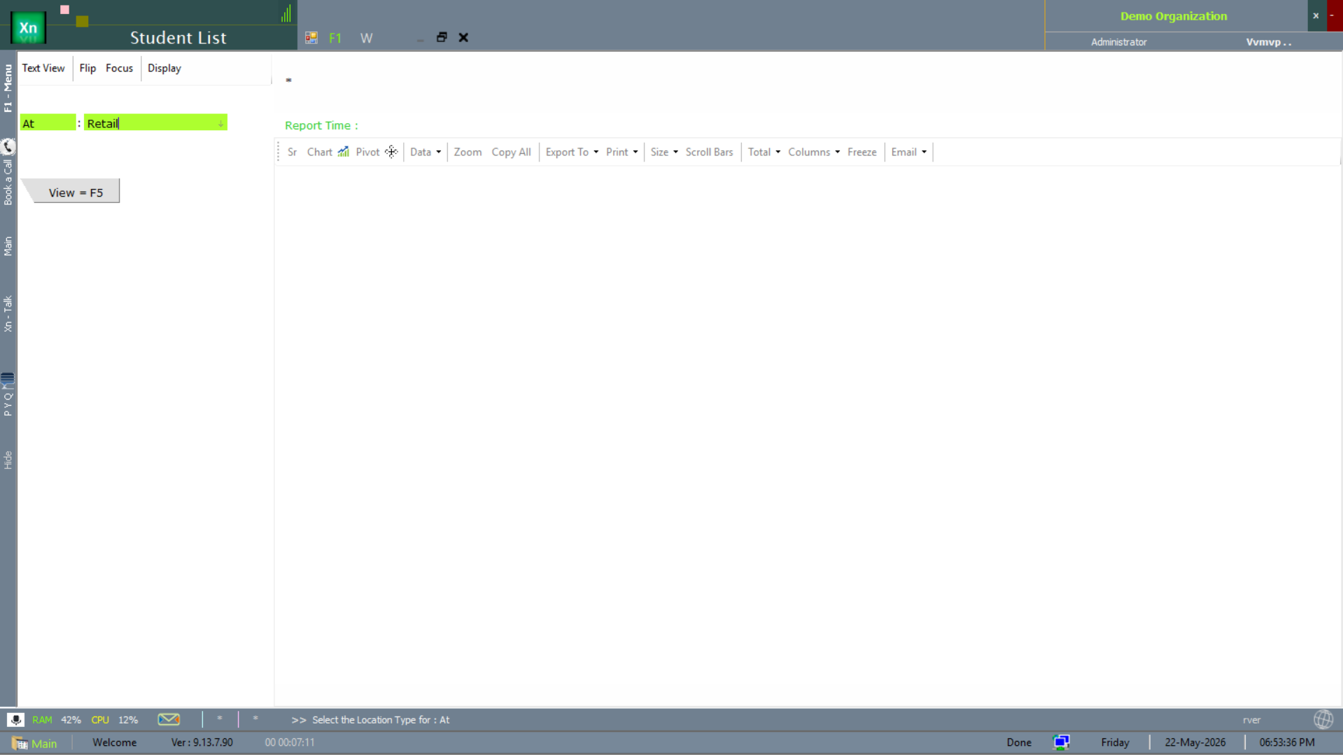 Student List filtered by Retail location type