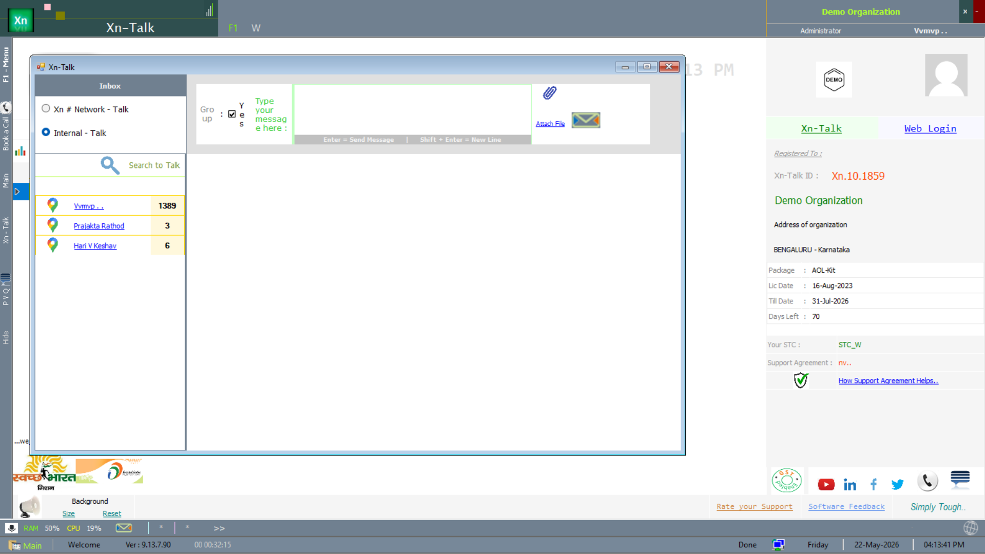 Xn-Talk — internal messaging / collaboration view