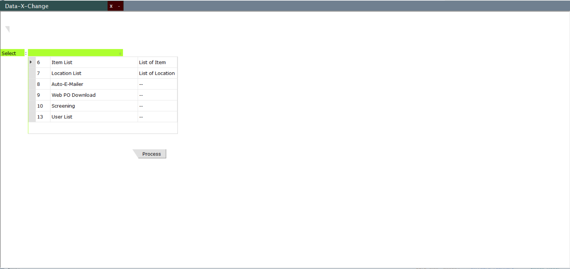 Data-X-Change wizard showing six exchange options