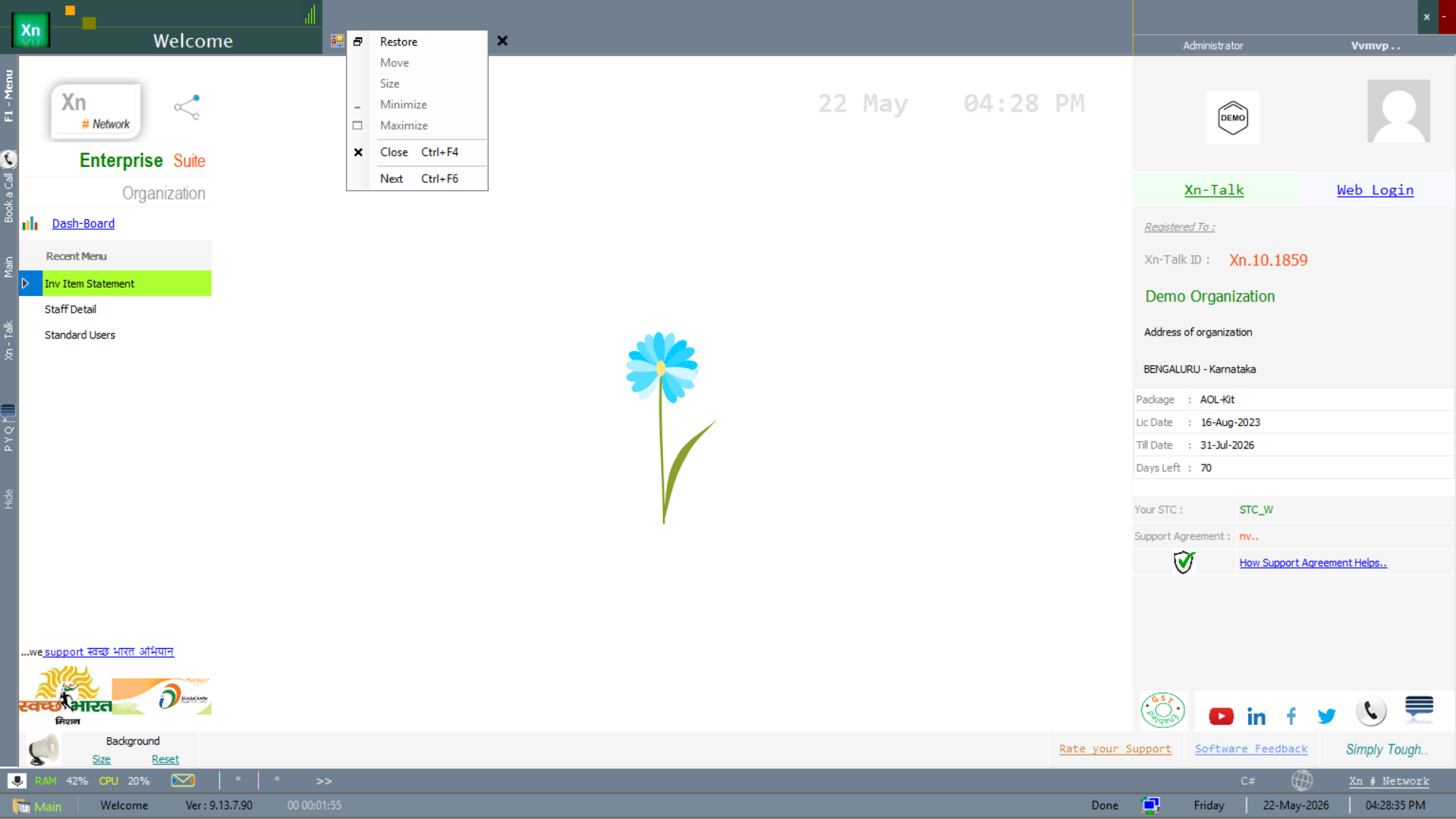 Window management options menu