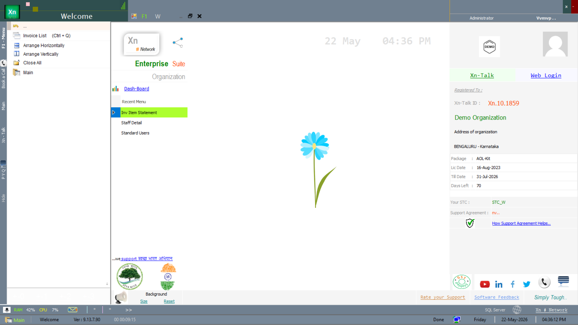 Window menu — managing open sub-windows