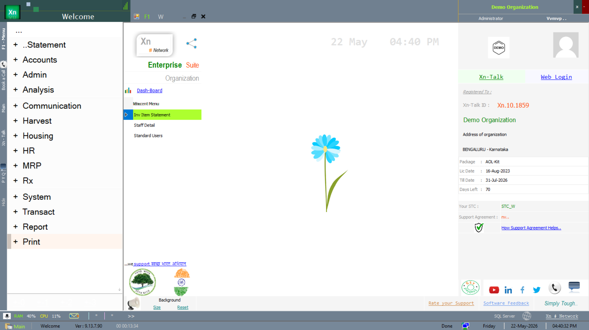 Primary navigation showing all 14 main menu categories