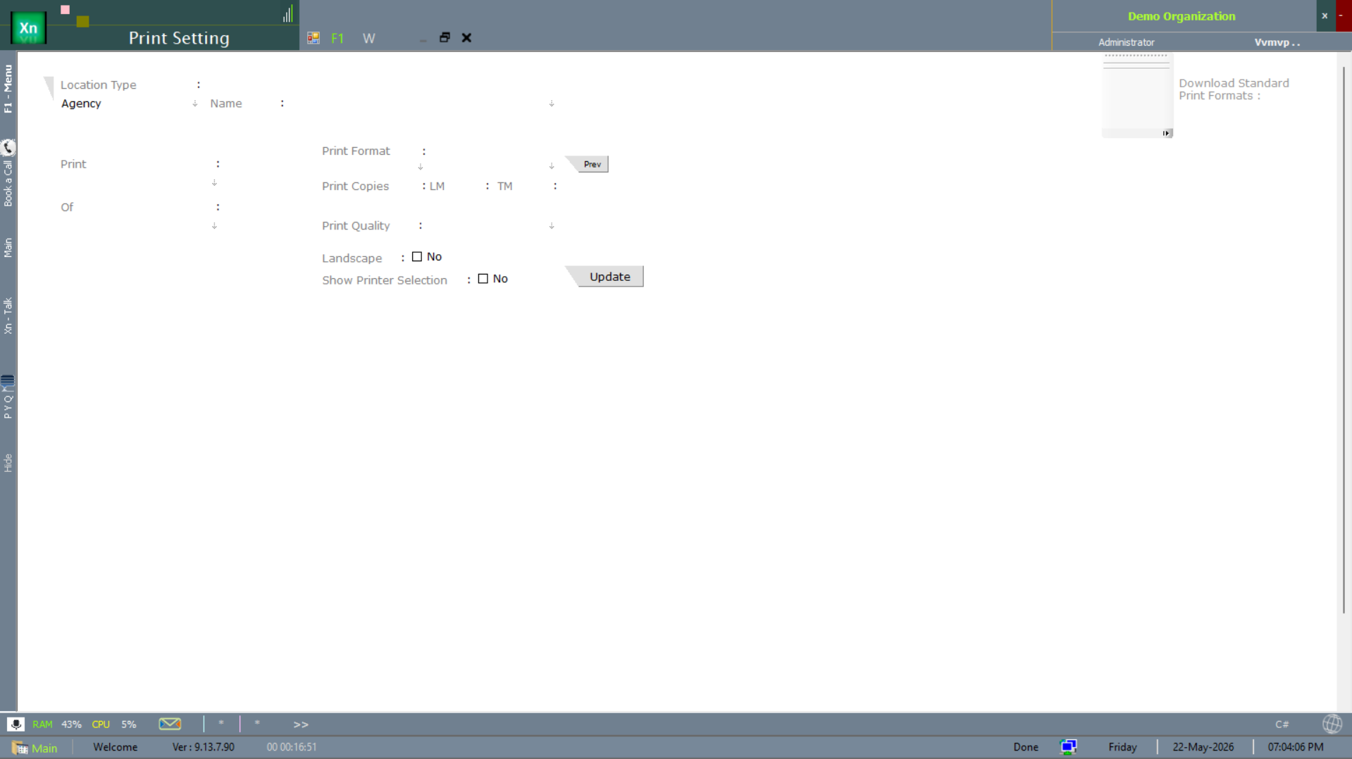 Print Setting with format, quality and orientation options