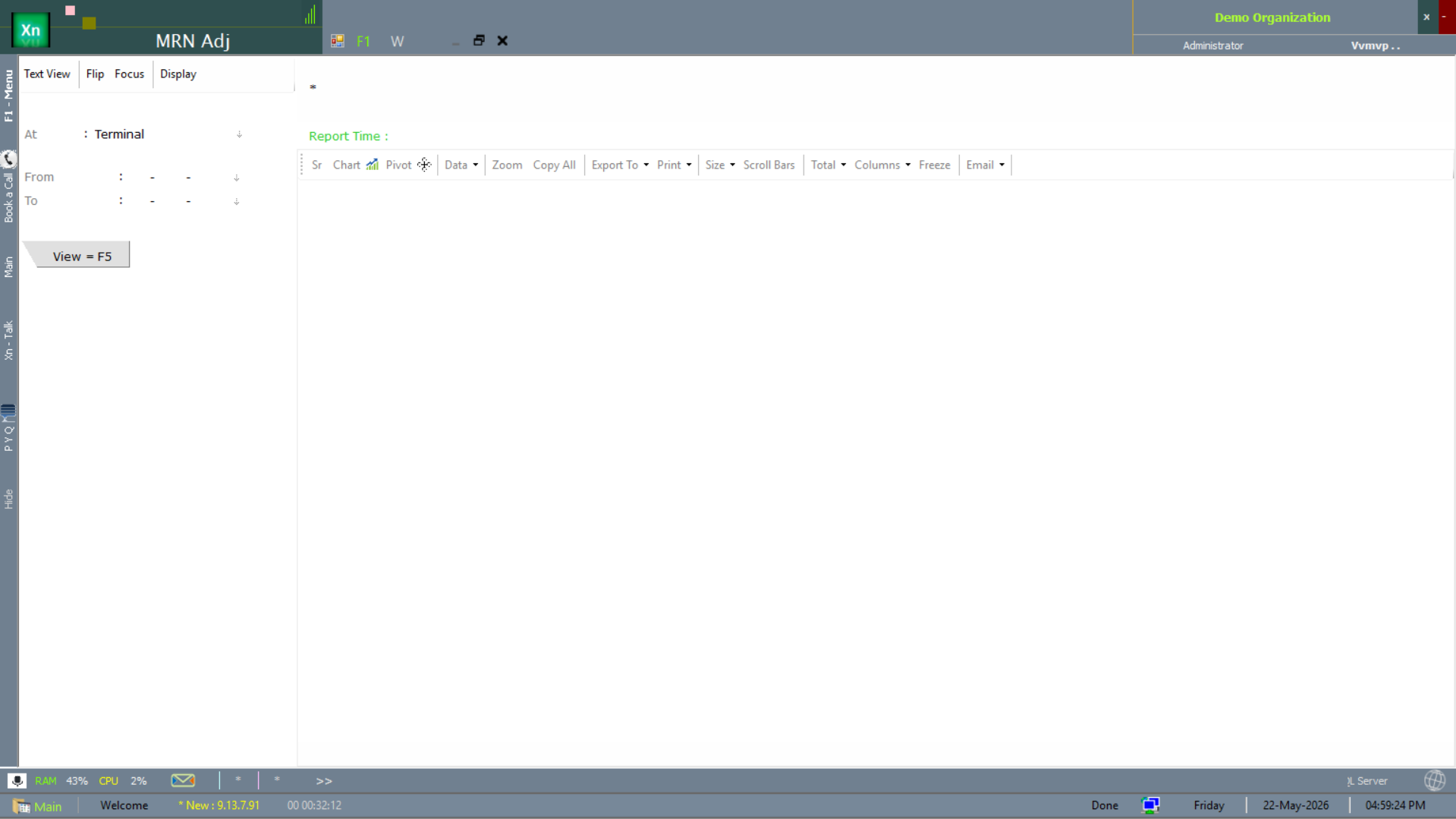 MRN Adjustment report with display tabs