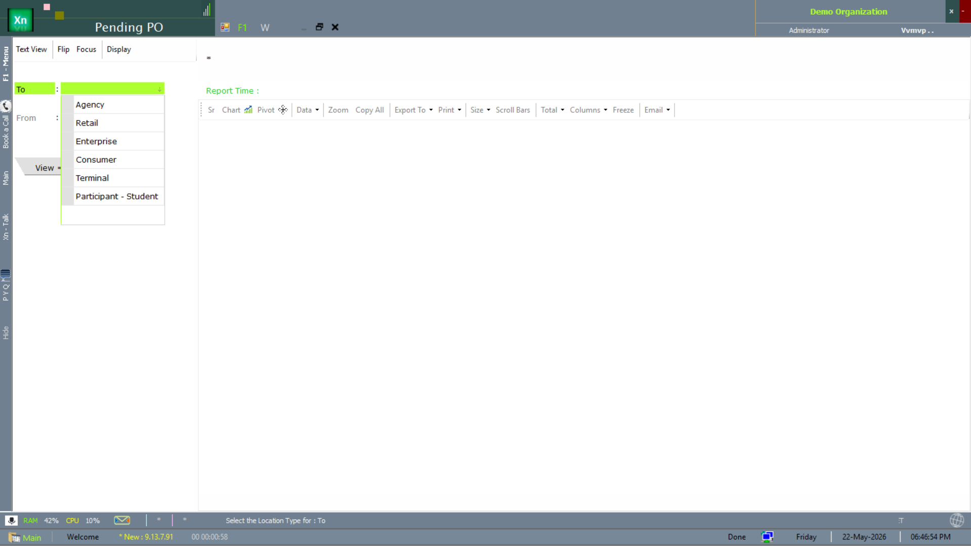 Pending PO with entity-type dropdown