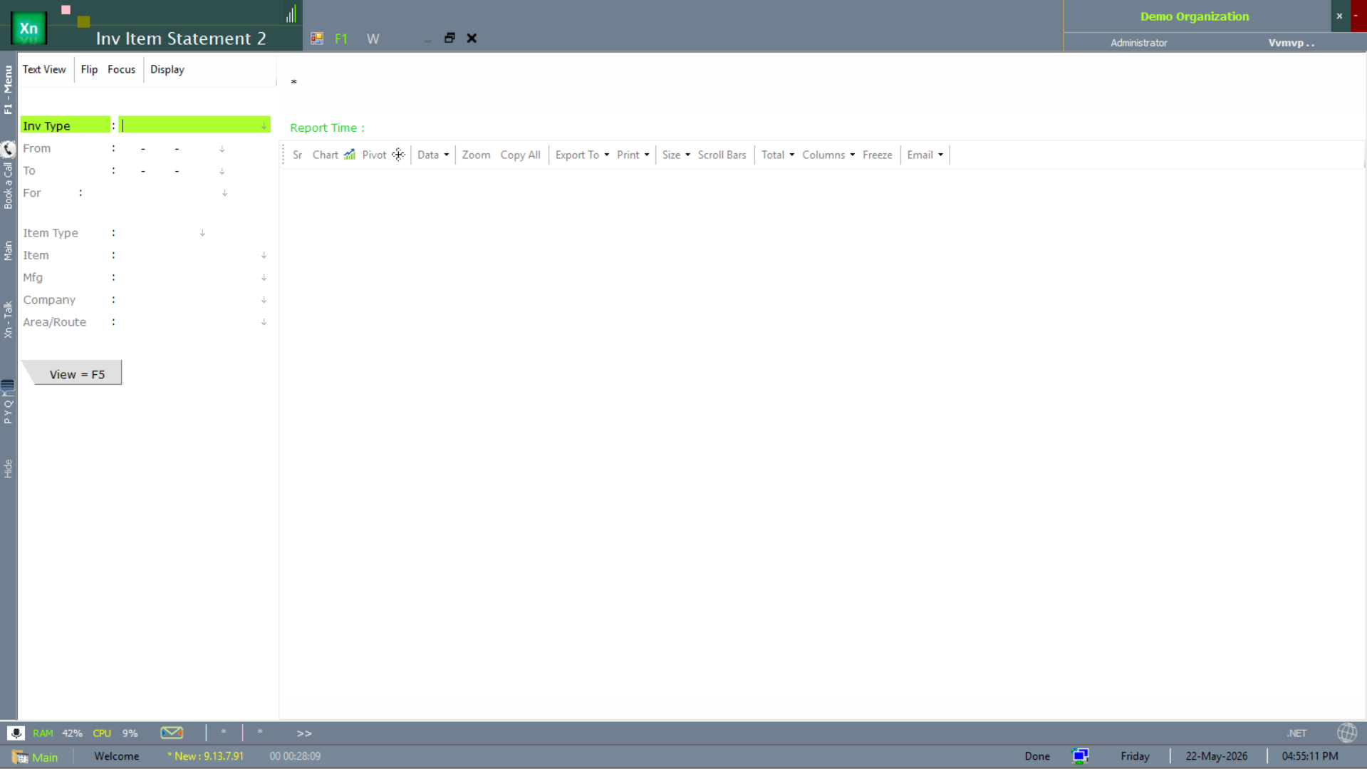 Inventory Item Statement filter pane with the Inv Type field highlighted