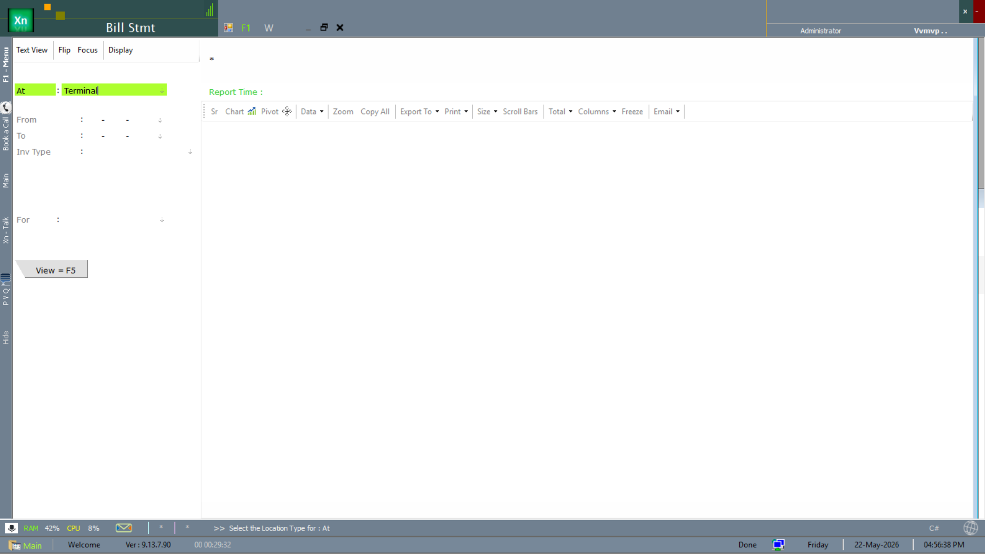 Bill Statement with display tabs and a report time toolbar