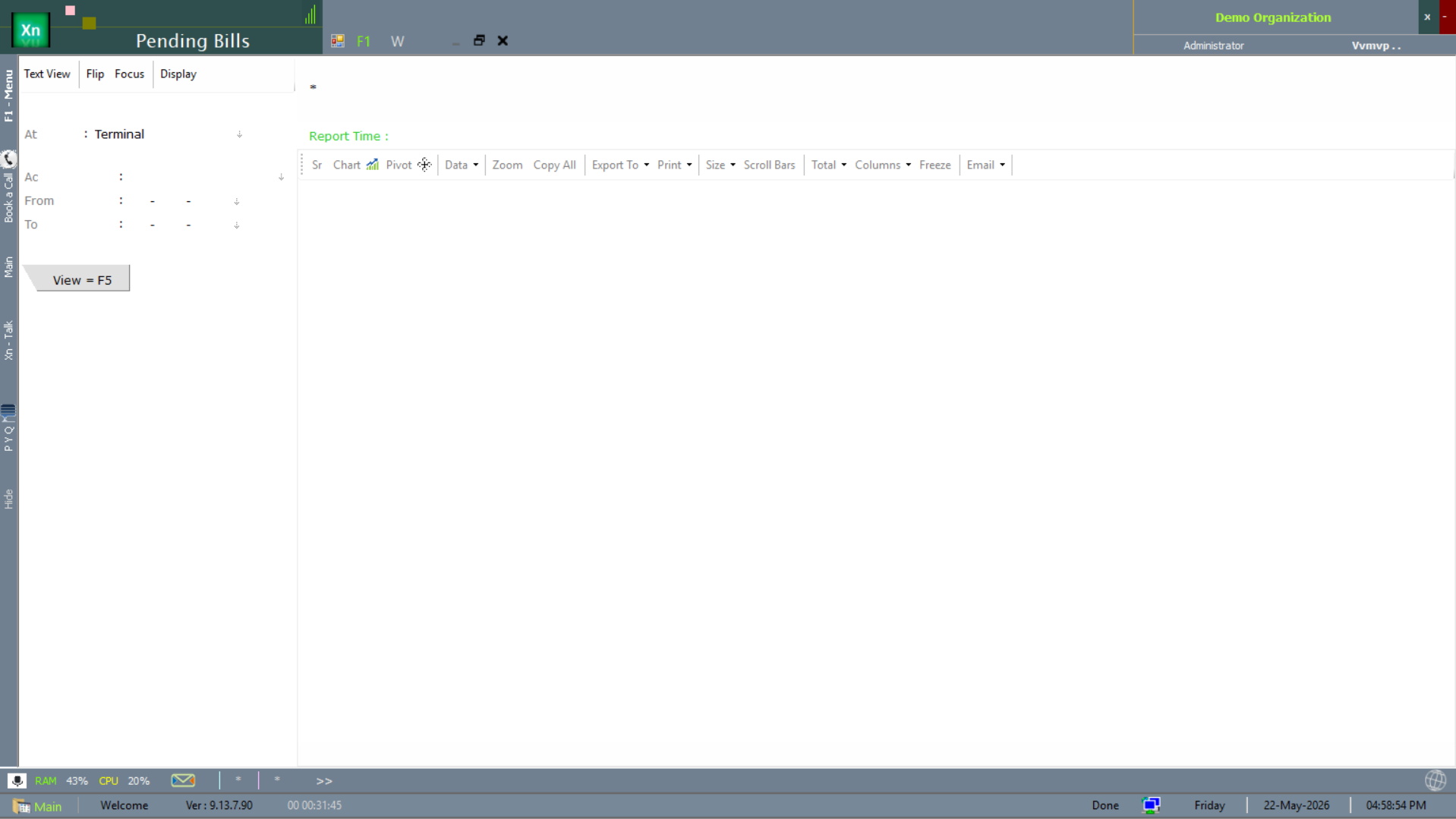 Pending Bills report with location filter