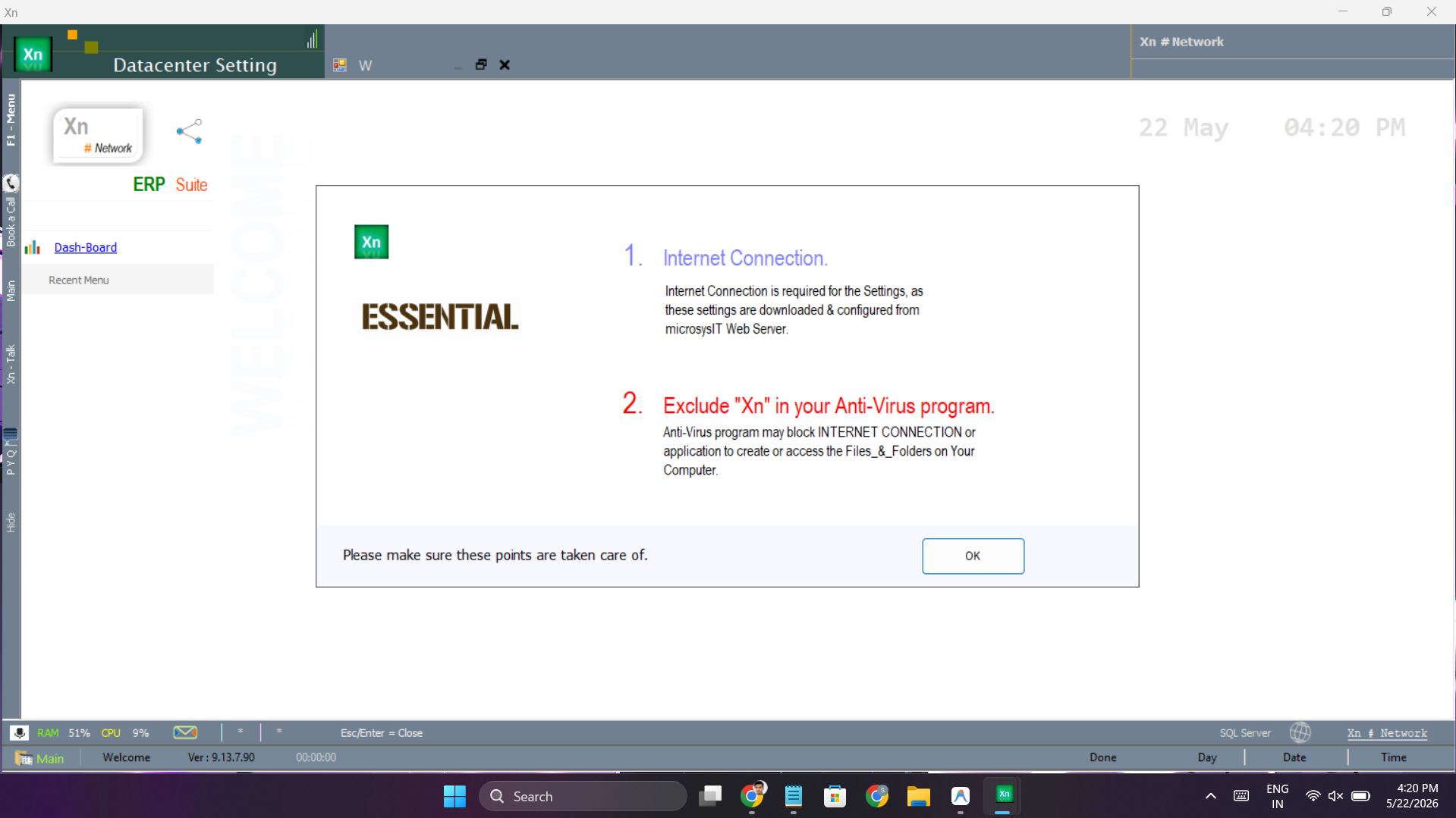Datacenter Setting — initial system configuration dialog