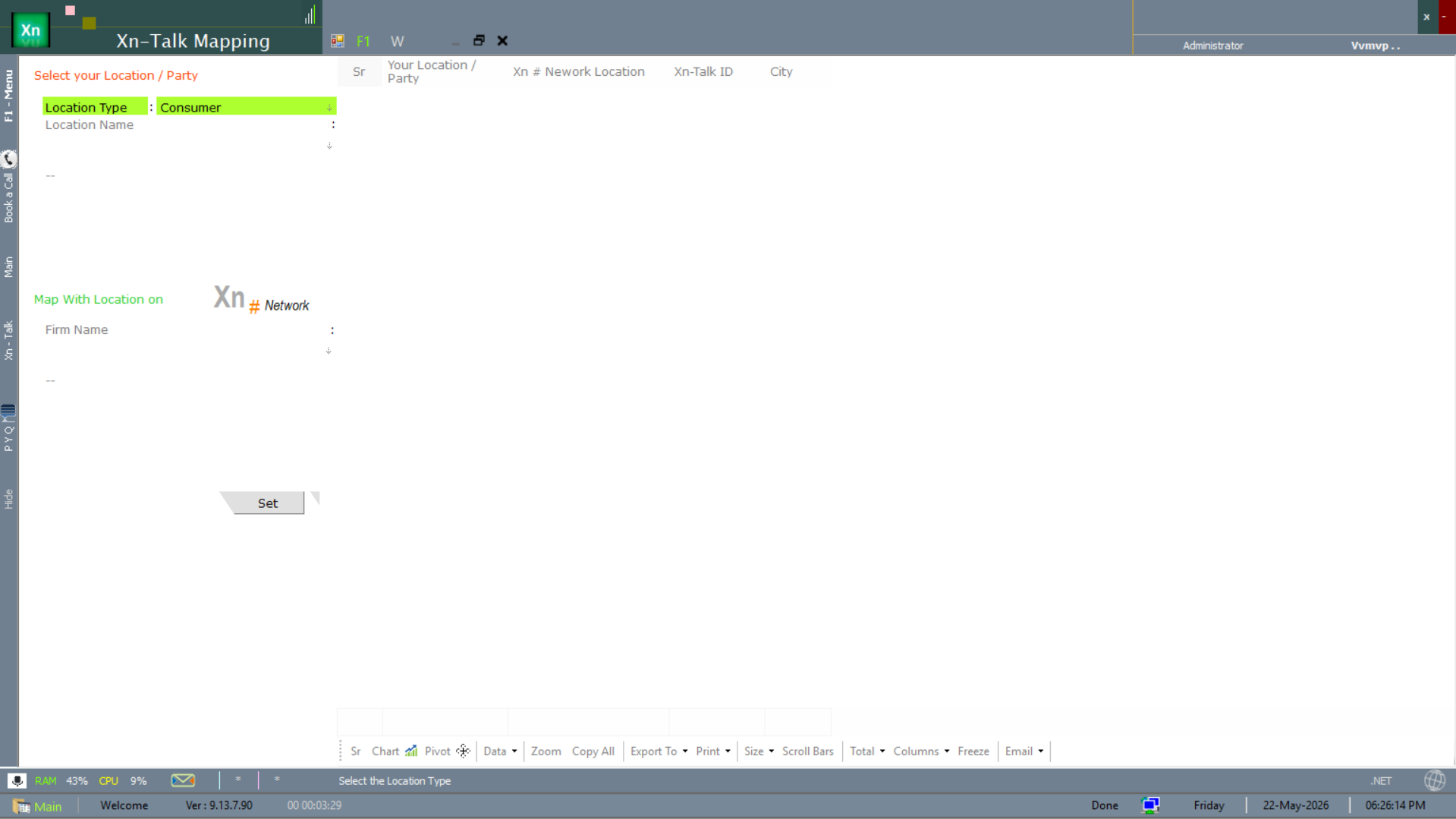 Xn-Talk Mapping configuration form with location, network location, Xn-Talk ID and city columns
