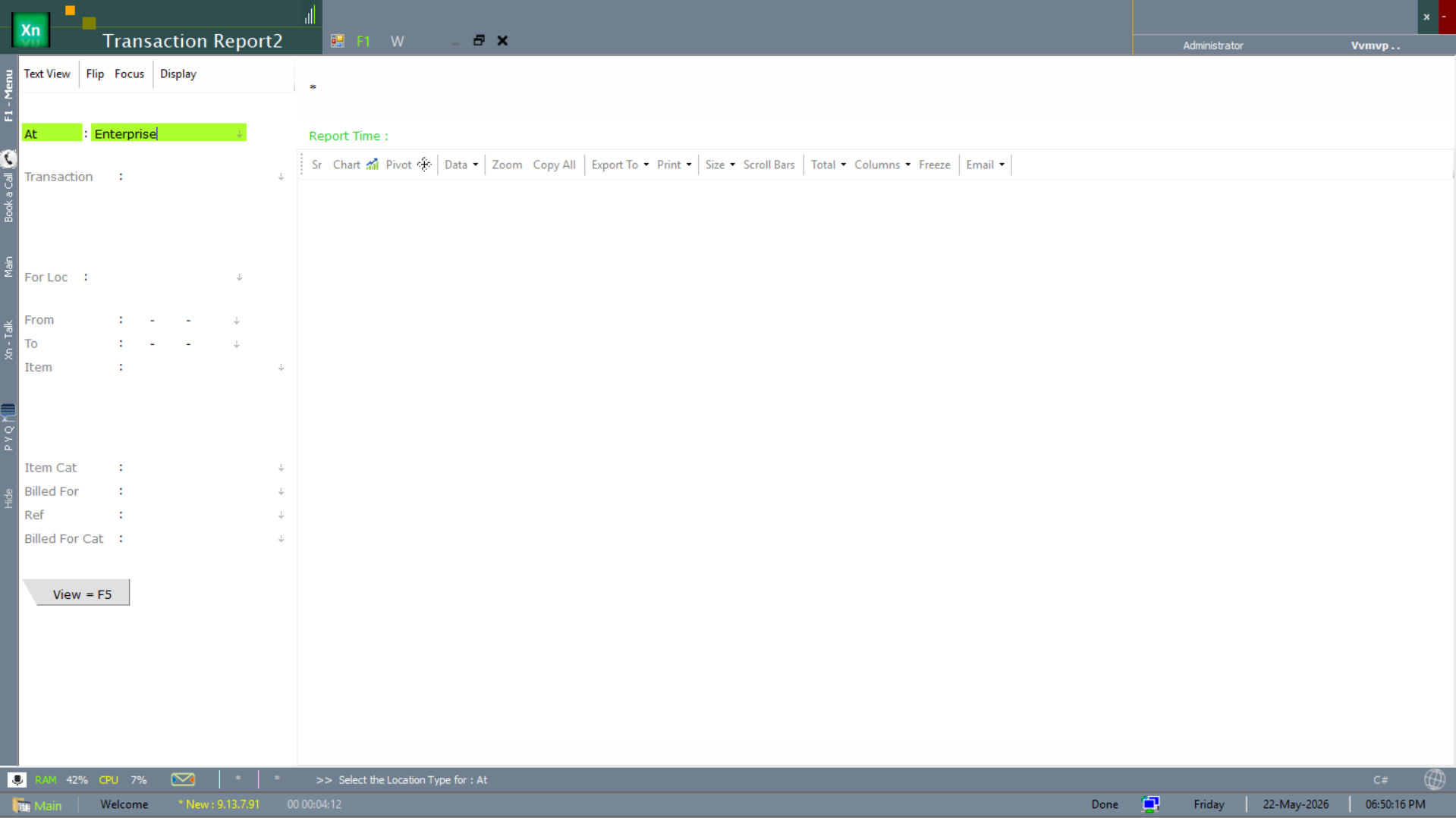 Transaction Report 2 multi-filter form with transaction, location, item and billing fields